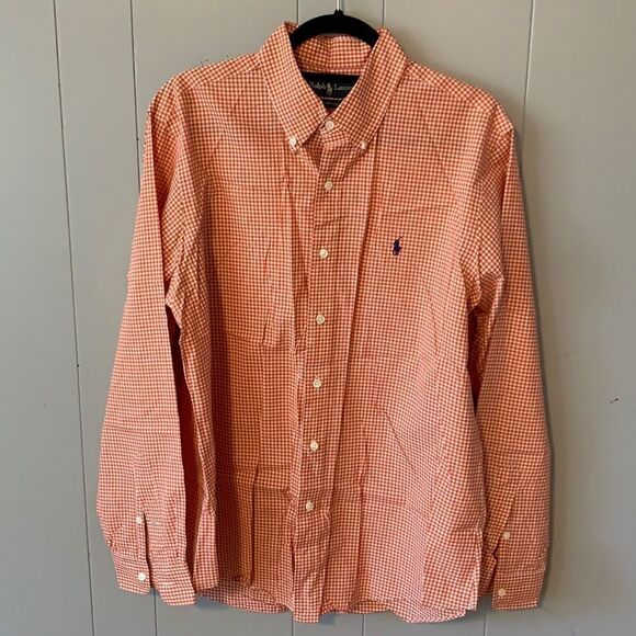 Ralph Lauren Orange & White Check Buttondown Size Large - Picture 1 of 4